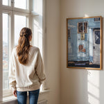 Load image into Gallery viewer, Plakat med camper | Sommer og Strand Plakater | Denne plakat viser en blå og hvid camper med et skilt hvor der står &quot;GONE SURFING&quot;. Perfekt til surfere og eventyrlige sjæle.

