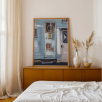 Load image into Gallery viewer, Plakat med camper | Sommer og Strand Plakater | Denne plakat viser en blå og hvid camper med et skilt hvor der står &quot;GONE SURFING&quot;. Perfekt til surfere og eventyrlige sjæle.
