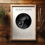Load image into Gallery viewer, Skorpion Stjernetegn Plakat | Sort Stjernetegn plakat |❤️ Find alle 12 flotte stjernebillede | Plakaty.dk
