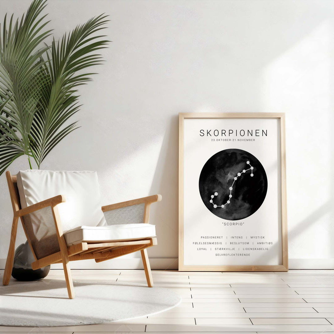 Skorpion Stjernetegn Plakat | Sort Stjernetegn plakat |❤️ Find alle 12 flotte stjernebillede | Plakaty.dk