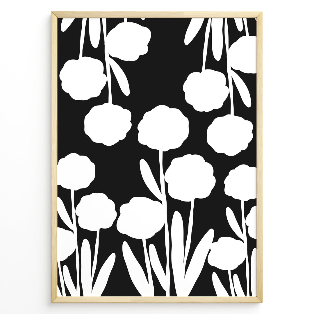 Blossom Noir Plakat | Matisse Poster | Stiliserede hvide blomster på mørk baggrund