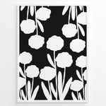Load image into Gallery viewer, Blossom Noir Plakat | Matisse Poster | Stiliserede hvide blomster på mørk baggrund
