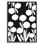 Load image into Gallery viewer, Blossom Noir Plakat | Matisse Poster | Stiliserede hvide blomster på mørk baggrund
