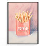 Load image into Gallery viewer, Pop art print plakat of golden fries in a pink designer-style bag with artistic pink and purple background.
