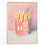 Load image into Gallery viewer, Pop art print plakat of golden fries in a pink designer-style bag with artistic pink and purple background.
