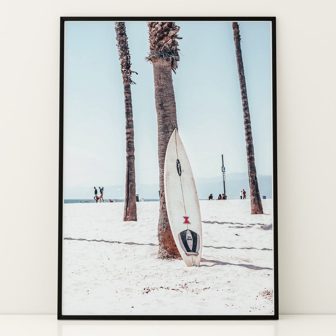Poster with surfboard by palm tree | Summer and Beach Posters