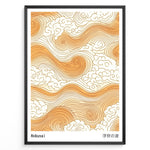 Load image into Gallery viewer, Golden Japanese wave and cloud pattern inspired by Hokusai in a minimalist framed poster.
