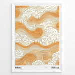 Load image into Gallery viewer, Golden Japanese wave and cloud pattern inspired by Hokusai in a minimalist framed poster.
