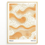 Load image into Gallery viewer, Golden Japanese wave and cloud pattern inspired by Hokusai in a minimalist framed poster.
