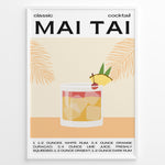 Load image into Gallery viewer, Minimalist Mai Tai cocktail recipe poster with a tropical drink illustration, showing rum, lime, and pineapple garnish, framed in black, ideal for kitchen or bar wall décor.
