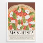 Load image into Gallery viewer, Watercolor Margherita pizza wall art with tomatoes, mozzarella, and basil on a brown background, framed in black, ideal for Italian kitchen or restaurant decoration.
