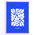 Load image into Gallery viewer, Flora Indigo Plakat | Matisse Poster | Blå baggrund med hvide blomster og elegant typografi
