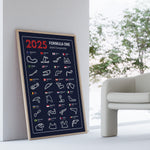 Load image into Gallery viewer, F1 Calendar Posters 2025 | Unique Race Tracking Map Design (Navy)
