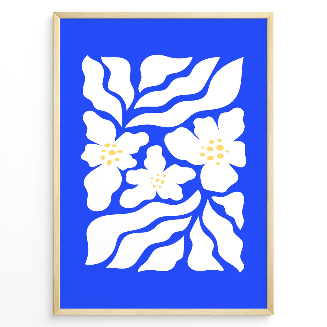 Azure Petals Plakat | Matisse Poster | Blomsterillustration i hvid på blå baggrund