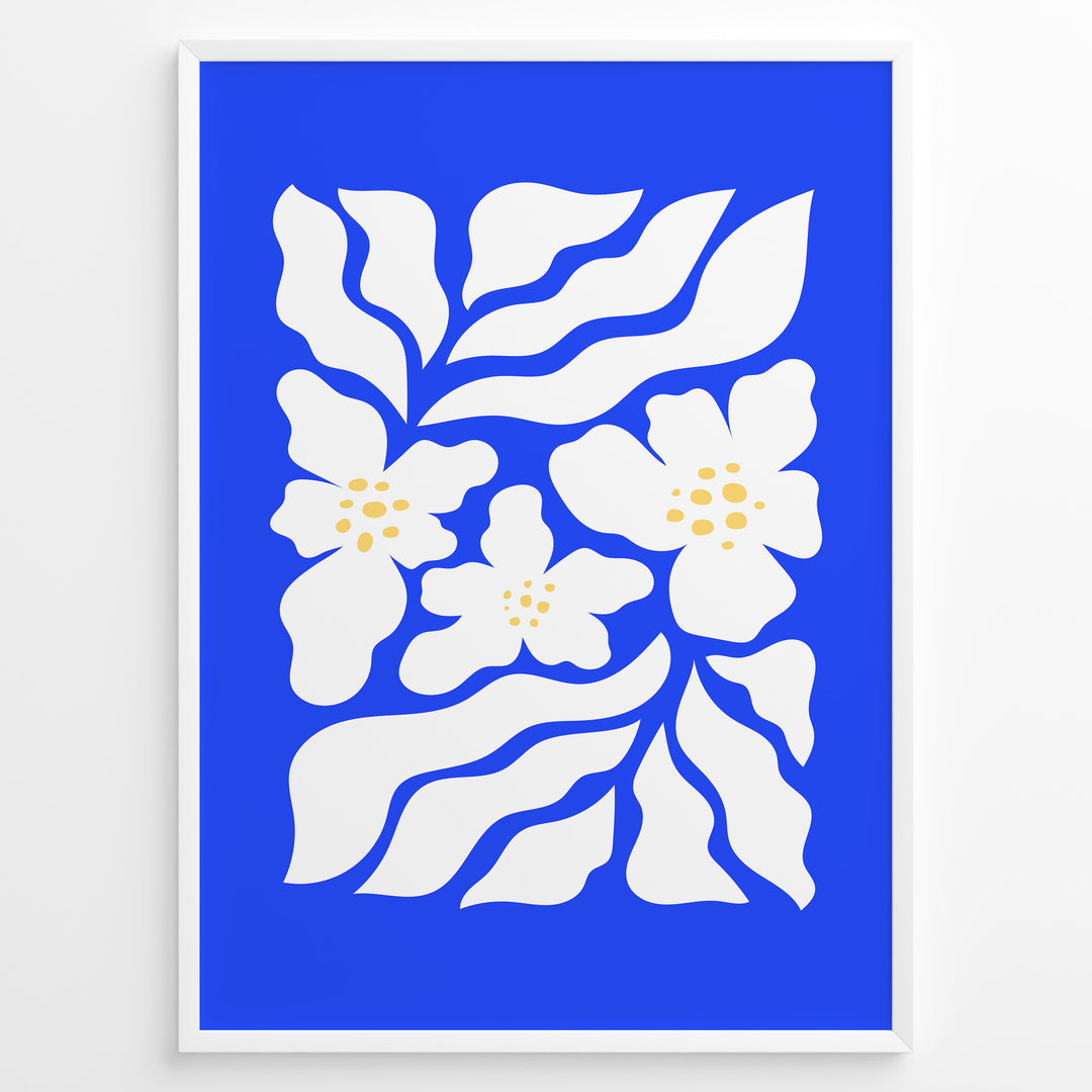 Azure Petals Plakat | Matisse Poster | Blomsterillustration i hvid på blå baggrund