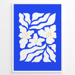 Load image into Gallery viewer, Azure Petals Plakat | Matisse Poster | Blomsterillustration i hvid på blå baggrund
