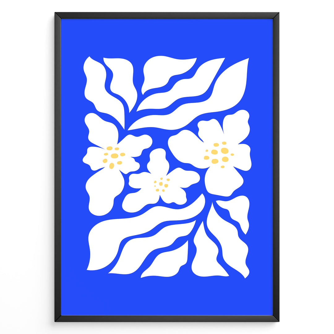 Azure Petals Plakat | Matisse Poster | Blomsterillustration i hvid på blå baggrund