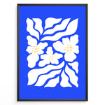 Load image into Gallery viewer, Azure Petals Plakat | Matisse Poster | Blomsterillustration i hvid på blå baggrund

