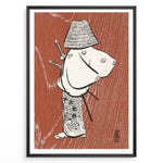 Load image into Gallery viewer, Woodblock-style illustration of a Japanese samurai in traditional clothing on a textured background in a framed poster.
