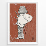 Load image into Gallery viewer, Woodblock-style illustration of a Japanese samurai in traditional clothing on a textured background in a framed poster.
