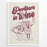 Load image into Gallery viewer, Funny kitchen wall art plakat with “Partners in Wine” text and cartoon wine bottle and glass characters—ideal for bar or dining room décor.
