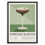 Load image into Gallery viewer, Minimalist Espresso Martini wall art plakat with cocktail glass illustration and recipe text—modern kitchen or bar décor print.
