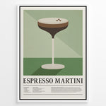 Load image into Gallery viewer, Minimalist Espresso Martini wall art plakat with cocktail glass illustration and recipe text—modern kitchen or bar décor print.
