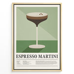 Load image into Gallery viewer, Minimalist Espresso Martini wall art plakat with cocktail glass illustration and recipe text—modern kitchen or bar décor print.
