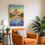 Load image into Gallery viewer, Agra Vintage Travel Plakat | Vintage Travel Poster | Denne plakat viser det ikoniske Taj Mahal i Agra, Indien, med dets hvide marmorkupler og minareter mod en gradient himmel. Perfekt til rejse- og arkitekturentusiaster.
