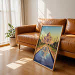 Load image into Gallery viewer, Agra Vintage Travel Plakat | Vintage Travel Poster | Denne plakat viser det ikoniske Taj Mahal i Agra, Indien, med dets hvide marmorkupler og minareter mod en gradient himmel. Perfekt til rejse- og arkitekturentusiaster.
