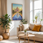 Load image into Gallery viewer, Agra Vintage Travel Plakat | Vintage Travel Poster | Denne plakat viser det ikoniske Taj Mahal i Agra, Indien, med dets hvide marmorkupler og minareter mod en gradient himmel. Perfekt til rejse- og arkitekturentusiaster.
