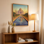 Load image into Gallery viewer, Agra Vintage Travel Plakat | Vintage Travel Poster | Denne plakat viser det ikoniske Taj Mahal i Agra, Indien, med dets hvide marmorkupler og minareter mod en gradient himmel. Perfekt til rejse- og arkitekturentusiaster.
