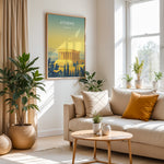 Load image into Gallery viewer, Athens Vintage Travel Plakat | Vintage Travel Poster | Denne plakat viser Parthenon i Athen, Grækenland, i gyldne nuancer med en gradient baggrund fra teal til gul. Perfekt til rejse- og historiefans.
