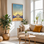 Load image into Gallery viewer, Berlin Vintage Travel Plakat | Vintage Travel Poster | Denne plakat viser Brandenburger Tor i Berlin, Tyskland, med en gradient baggrund fra blå til gul. Perfekt til rejse- og kulturentusiaster.
