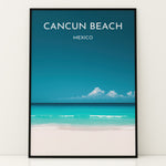 Load image into Gallery viewer, Cancun Beach Vintage Travel Plakat | Vintage Travel Poster | Denne plakat viser Cancun Beach med hvidt sand, turkisblåt vand og en klar blå himmel. Perfekt til tropiske feriestemninger.
