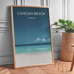 Load image into Gallery viewer, Cancun Beach Vintage Travel Plakat | Vintage Travel Poster | Denne plakat viser Cancun Beach med hvidt sand, turkisblåt vand og en klar blå himmel. Perfekt til tropiske feriestemninger.

