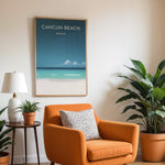 Load image into Gallery viewer, Cancun Beach Vintage Travel Plakat | Vintage Travel Poster | Denne plakat viser Cancun Beach med hvidt sand, turkisblåt vand og en klar blå himmel. Perfekt til tropiske feriestemninger.
