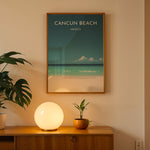 Load image into Gallery viewer, Cancun Beach Vintage Travel Plakat | Vintage Travel Poster | Denne plakat viser Cancun Beach med hvidt sand, turkisblåt vand og en klar blå himmel. Perfekt til tropiske feriestemninger.
