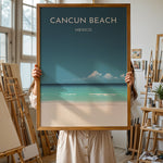 Load image into Gallery viewer, Cancun Beach Vintage Travel Plakat | Vintage Travel Poster | Denne plakat viser Cancun Beach med hvidt sand, turkisblåt vand og en klar blå himmel. Perfekt til tropiske feriestemninger.

