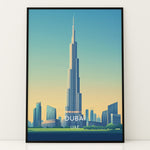Load image into Gallery viewer, Burj Khalifa Vintage Travel Plakat | Vintage Travel Poster | Denne plakat viser det ikoniske Burj Khalifa i Dubai, UAE, med en gradient himmel og moderne bygninger omkring.
