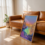 Load image into Gallery viewer, Ibiza Vintage Travel Plakat | Vintage Travel Poster | Denne plakat viser en malerisk strand på Ibiza med turkisfarvet vand og en farverig himmel. Perfekt til rejse- og strandelskere.
