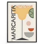 Load image into Gallery viewer, Modern geometric art print of a margarita cocktail glass with lime slice and salt rim — minimalist bar and kitchen wall décor.
