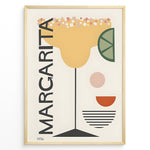 Load image into Gallery viewer, Modern geometric art print of a margarita cocktail glass with lime slice and salt rim — minimalist bar and kitchen wall décor.
