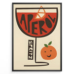 Load image into Gallery viewer, Retro illustration of an Aperol Spritz cocktail glass with bold lettering and a smiling orange.
