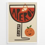 Load image into Gallery viewer, Retro illustration of an Aperol Spritz cocktail glass with bold lettering and a smiling orange.
