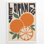 Load image into Gallery viewer, Retro French-style poster with bold lettering and illustrated oranges, including a sliced orange and green leaves.
