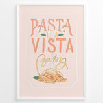 Load image into Gallery viewer, Pasta La Vista Baby kitchen print with playful typography and a spaghetti illustration.
