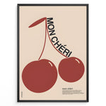 Load image into Gallery viewer, Modern French-style poster with two large red cherries and the text “Mon Chéri.”
