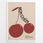 Load image into Gallery viewer, Modern French-style poster with two large red cherries and the text “Mon Chéri.”
