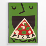 Load image into Gallery viewer, Modern graphic poster showing a stylized pizza slice against a green background.
